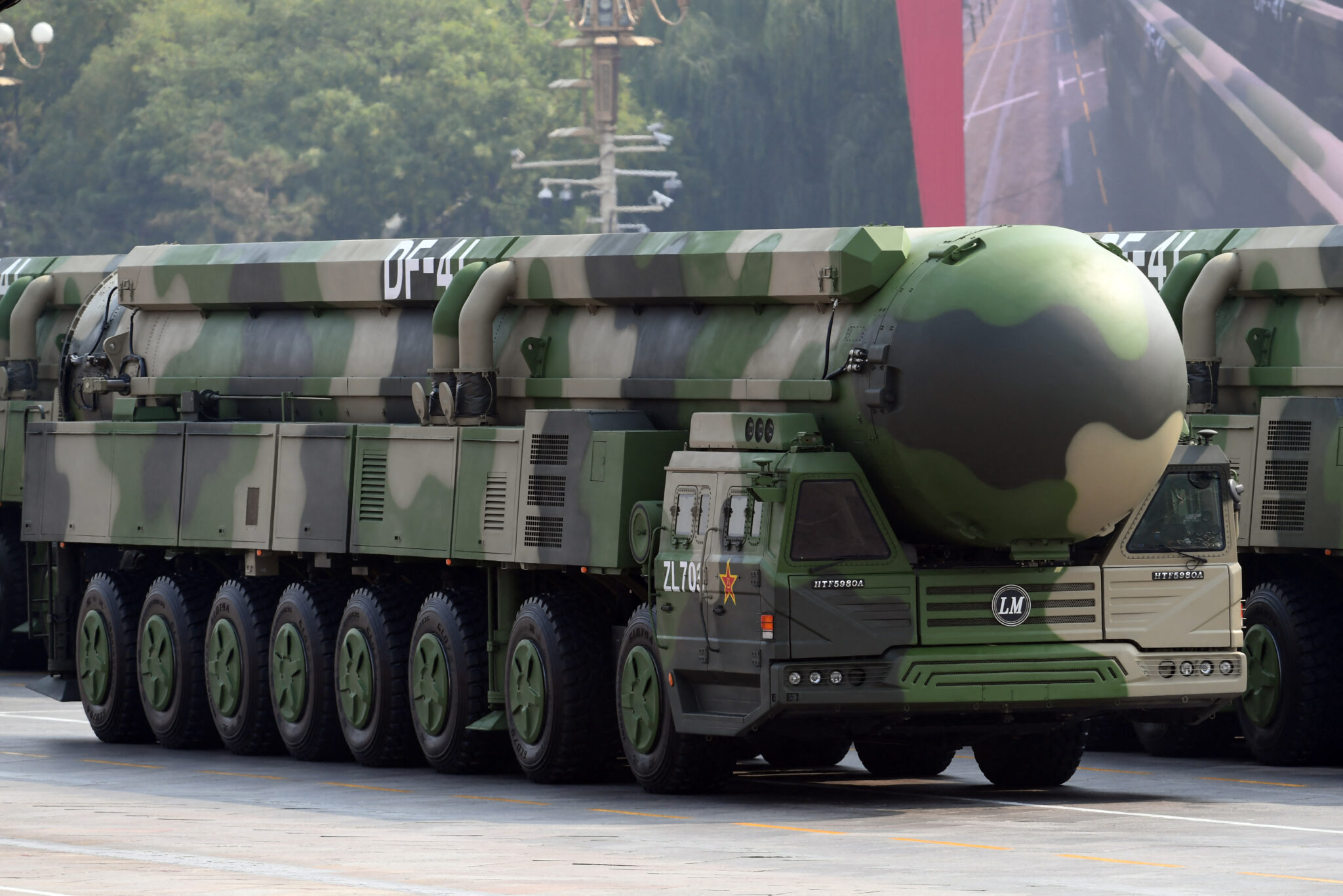 A Dongfeng-41 intercontinental strategic nuclear missiles group formation marches to celebrate the 70th anniversary of the founding of the People's Republic of China in Beijing, 1 October 2019. (Photo by Weng Qiyu / Imaginechina / Imaginechina via AFP)